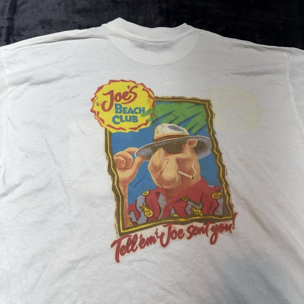 Vtg 1993 Joe Camel T Shirt XL Pocket Tee Joes Beach Club 90s Tobacco Silkworm